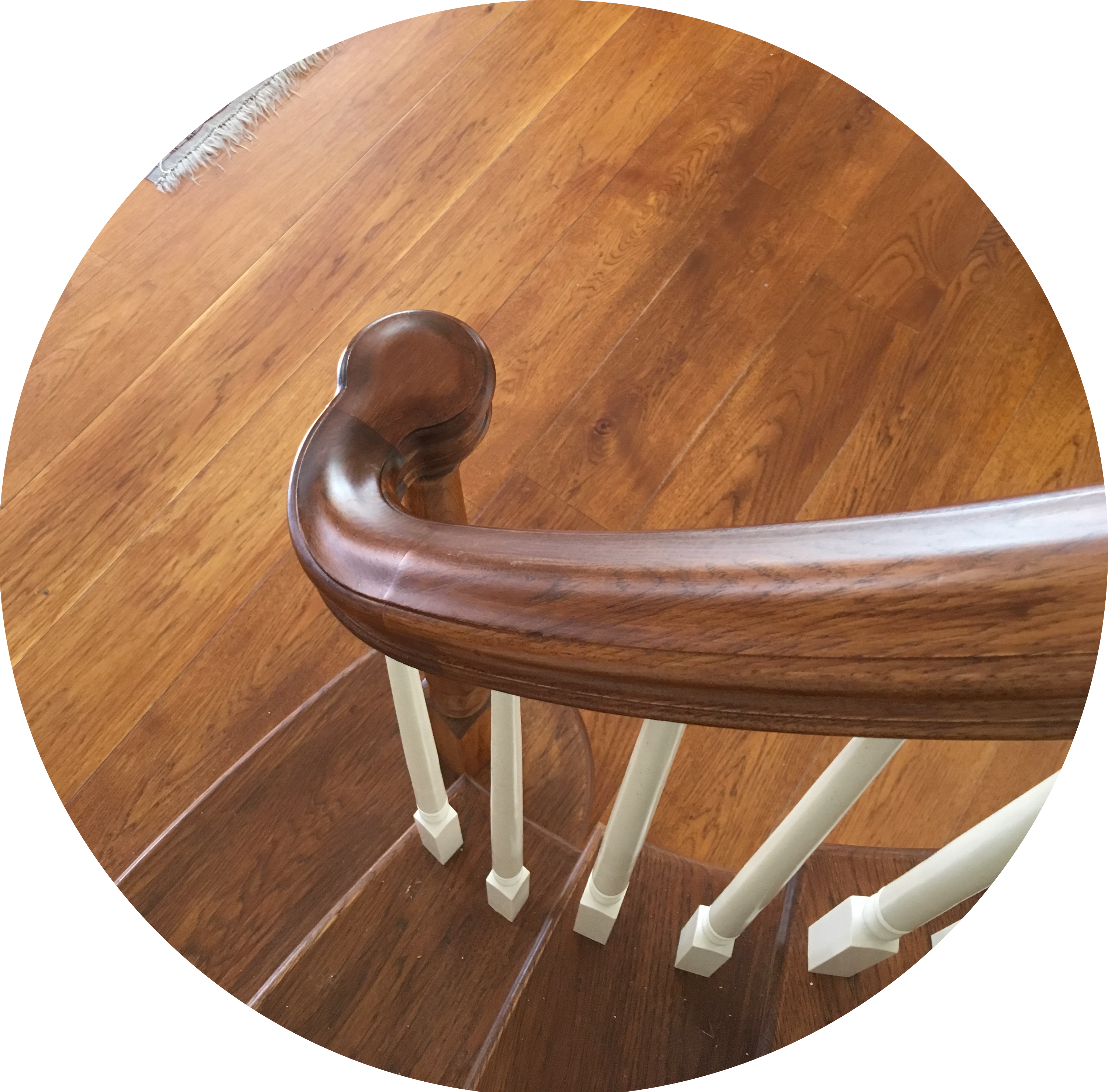 top down view of curved wood railing