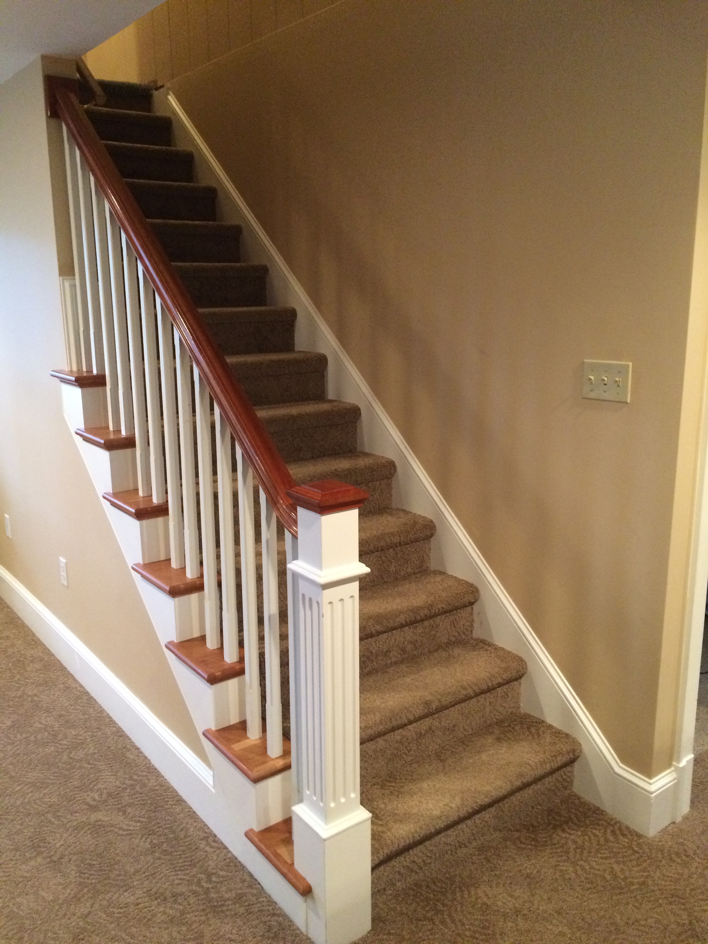 open staircase with carpeted treads