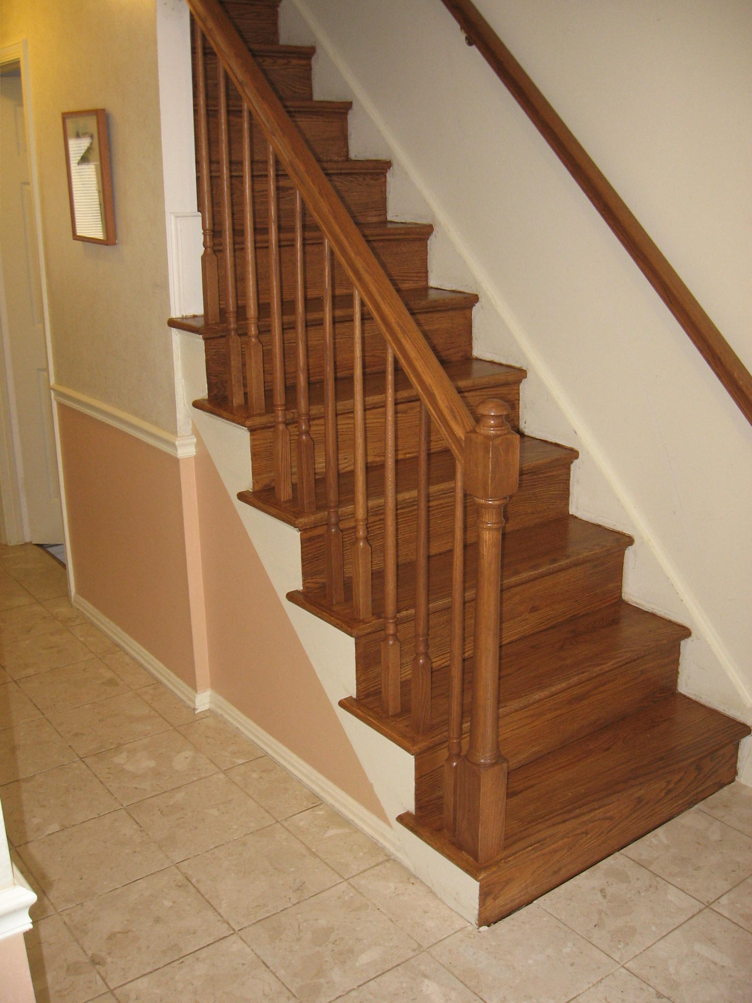 natural wood stair, rail and balusters